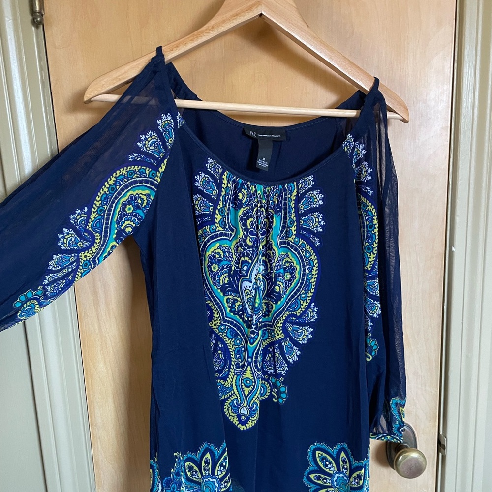 INC Navy Paisley Off-Shoulder Blouse